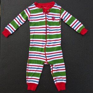 Hatley Christmas Pajamas Babys Red Green White Striped One Piece Size 3-6m
